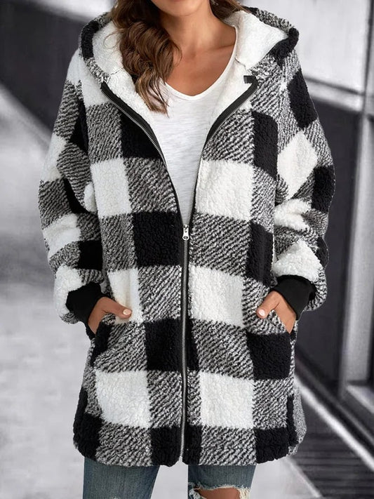 Women Oversized Hoodie Plaid Loose Overcoat (Buy 2 Free Shiping)