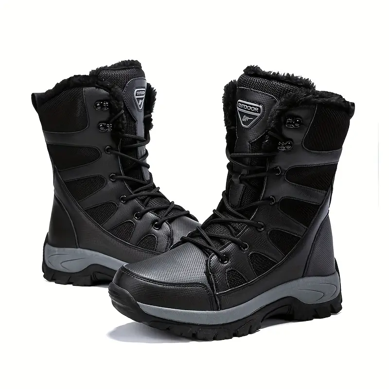 Men's Mid Calf Snow Boots, Winter Thermal Shoes, Windproof Hiking Boots With Fuzzy Lining