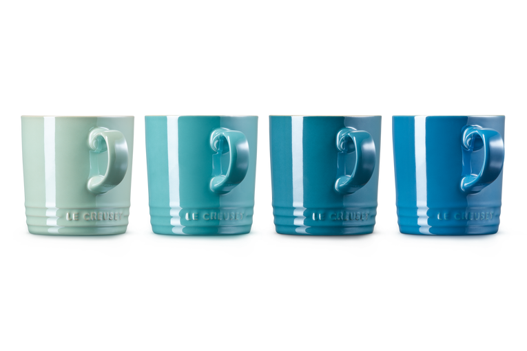 Stoneware Metallics Set of 4 Mugs Blue