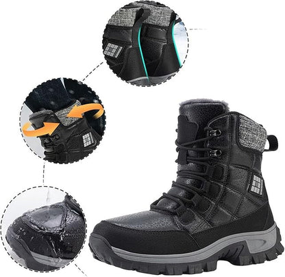 (⏰Limited Time Discount 49% off)Men's Thick Warm Snow Boots Wide Toe Anti-skid Fur Lined Leather Boots Waterproof Winter Hiking Boots