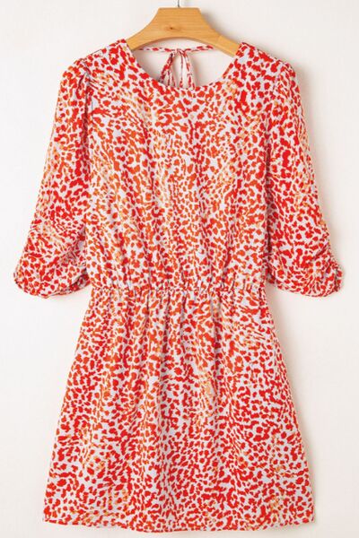 Slit Tied Printed Round Neck Mini Dress