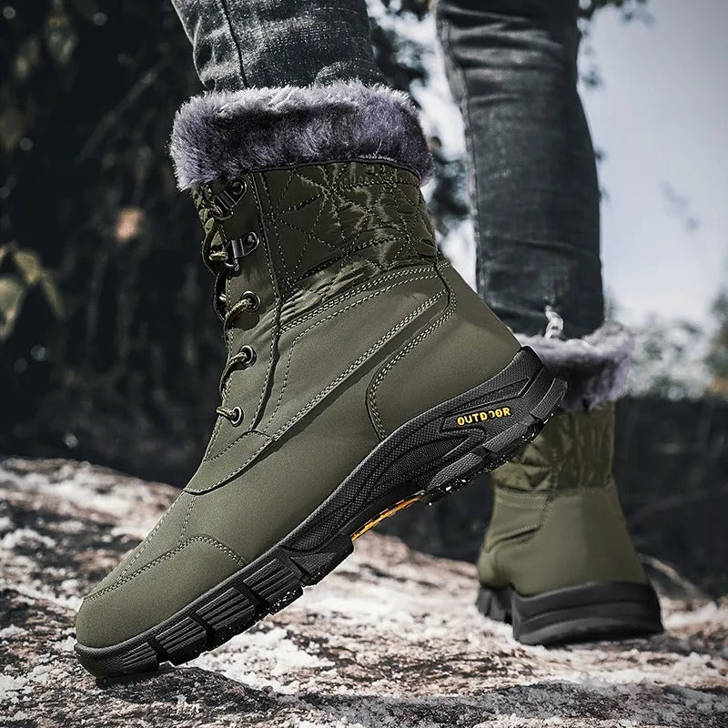 (Limited Time Sale 49%off)Men's Winter Warm Thick Leather Platform Fur Lined Snow Boots Waterproof Non-slip Wear-resistant Winter Boots
