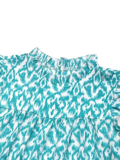 Perfee Printed Frill Sleeveless Mini Dress