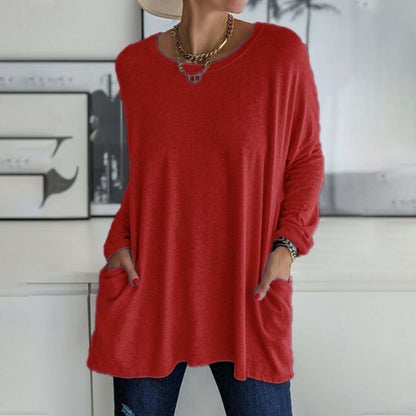 🔥HOT SALE-49% OFF-Round Neck Long Sleeve Pocket Solid T-Shirt