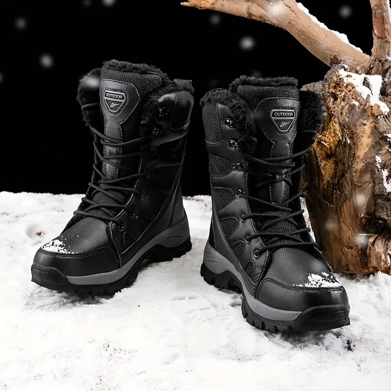 Men's Mid Calf Snow Boots, Winter Thermal Shoes, Windproof Hiking Boots With Fuzzy Lining