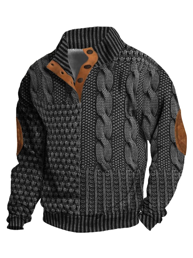 Men's Casual Retro Cashmere Stand Collar Button Sweatshirt