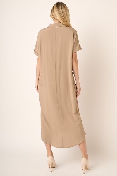 Mittoshop Collared Neck Dolman Short Sleeve Midi Shirt Dress