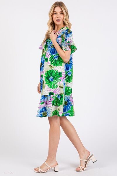Ces Femme Floral Ruffled Short Sleeve Dress
